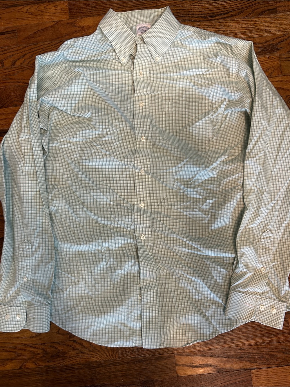 Brooks Brothers Light Green Micro-Check Button-Down Dress Shirt